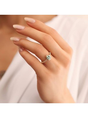 Engingold 14K Altın Yeşil Turmalin Taşlı Yüzük