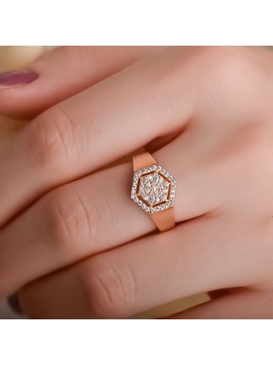 Engingold 14 Ayar Rose Altın Taşlı Yüzük