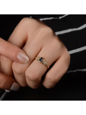 Engingold 14K Altın Renkli Taşlı Minimal Motif Yüzük