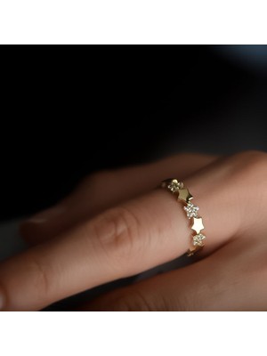 Engingold 14K Altın Taşlı Yıldız Figürlü Yüzük