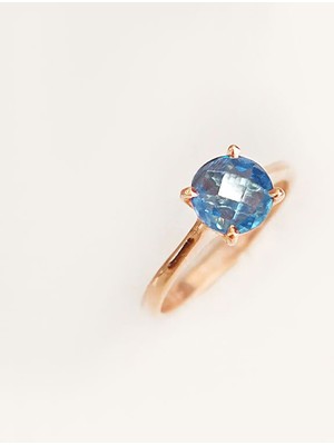 Engingold 14K Altın Mavi Topaz Taşlı Yüzük