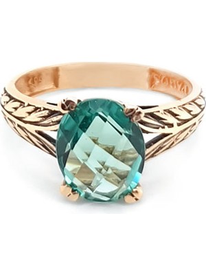 Engingold 14K Altın Yeşil Topaz Taşlı Yüzük