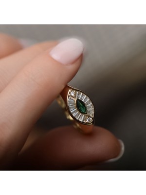 Engingold 14K Altın Renkli Taşlı Göz Yüzük