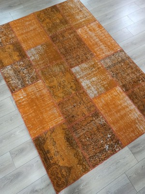 Çam Halı PW725 Turuncu El Dokuma Patchwork Yün Halı