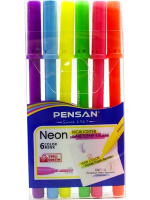 Pensan Kalem Tipi Neon Fosforlu Kalem 6 Renk Blister (99095)