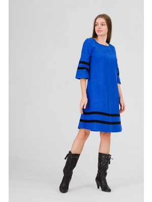 Narina Düz Pazen'den Kedine Özgün Eteği Şeritli Kışlık Elbise10