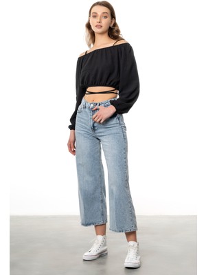 Its Basic Kadın Snow Kot Rengi Culotte Fit Yüksek Bel Denim