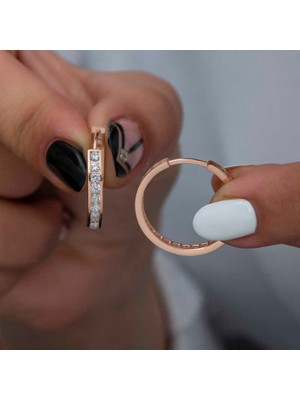 Gumush Gümüş Zirkon Taşlı Halka Kadın Küpe