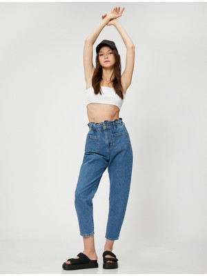 Koton Beli Lastikli Kot Pantolon Yüksek Bel - Baggy Jeans