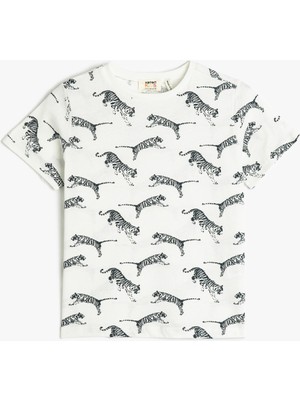 Koton Tişört Kaplan Baskılı Kısa Kollu Bisiklet Yaka Pamuklu