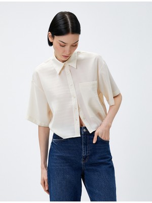 Koton Oversize Crop Gömlek Cepli Kısa Kollu Modal Karışımlı