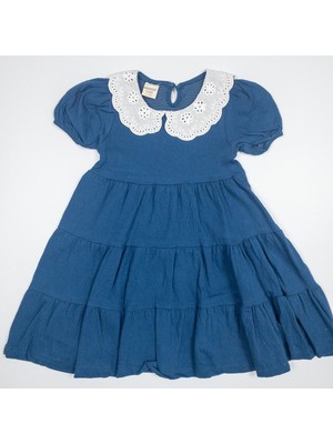 Divonette Kız Çocuk Beyaz Yakalı Pamuklu Elbise