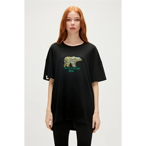 Bad Bear Re-Finger Recycle Siyah T-Shirt Baskılı Kadın Tişört10