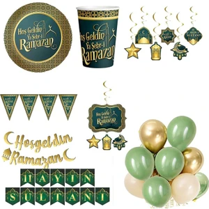 Hoş Geldin Ramazan Temalı Yeşil Renk Ağırlıklı Süsleme ve Sofra Seti
