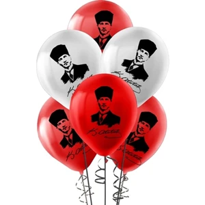 Atatürk Baskılı Lateks Balon Kırmızı Beyaz Renk 25 Adet