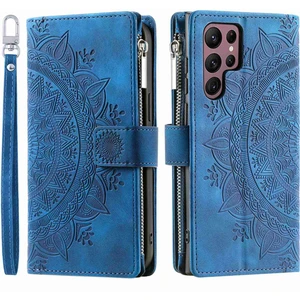 For Samsung Galaxy S23 Ultra, Mandala Çiçek Baskılı Pu Deri Stand Kapağı Çoklu Kart Yuvası Cüzdan (Yurt Dışından)