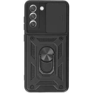 ZORE Samsung Galaxy S21 Fe Uyumlu Kılıf Sürgülü Kamera Korumalı Yüzüklü Armor Military Tank - Siyah