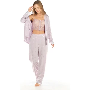 Kadın 3 Lü Dantel Büstiyerli Jakarlı Saten Lila Pijama Takımı 4C8T0N4