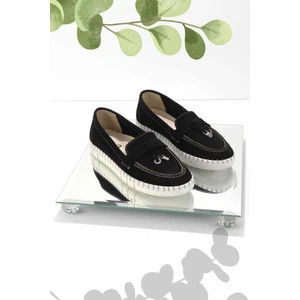 Siyah Süet Leather Kadın Loafer Ayakkabı K01286654002