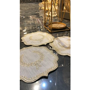 Bonny Home Arma Krem-Gold 6'lı Kokteyl Kahve Sunum Peçetesi Maraş Işi Sırma Nakış Işlemeli Gardenya Sunumluk Peçete