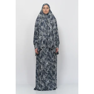 Pratik Iki Parça Ağaç Desenli Yarasa Kollu Başörtülü Likralı Tesettür Namaz Elbisesi 992-0708
