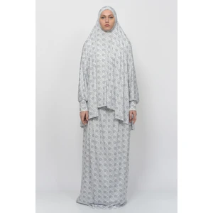 Pratik Iki Parça Güneş Desenli Yarasa Kollu Başörtülü Likralı Tesettür Namaz Elbisesi 992-0307