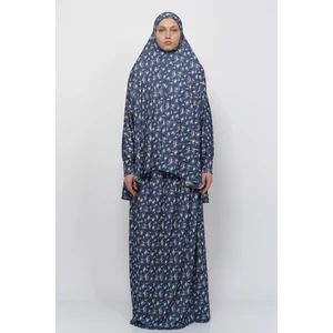 Pratik Iki Parça Çiçek Desenli Yarasa Kollu Başörtülü Likralı Tesettür Namaz Elbisesi 992-0213