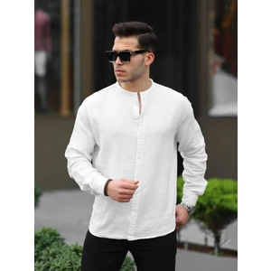 Yarım Pat Hakim Yaka Oversize Müslin Kumaş Gömlek - Beyaz