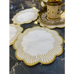 Bonny Home Shems Gold 6'Lı Kokteyl Kahve Sunum Peçetesi Maraş Işi Sırma Nakış Işlemeli Gardenya Sunumluk Peçete