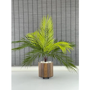 Yapay Çiçek Palmiye Ahşap Saksılı Areka Yapay Bitki Salon Çiçeği 9 Dallı 50CM