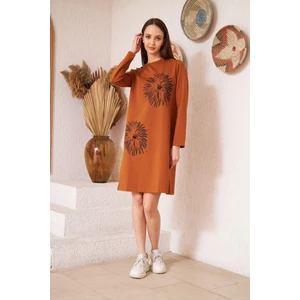 Darlin Moda Taba Baskılı Düğme Detaylı Tunik DM60346