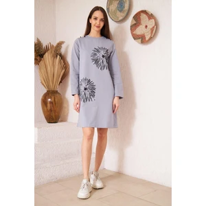 Darlin Moda Açık Gri Düğme Detaylı Tunik DM603460