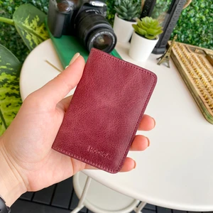 Sovana –  Deri Natural İnce Minimalist Tasarım Slim Unisex Cüzdan, Kompakt Kartlık, Kolay Taşınabilir (Bordo)