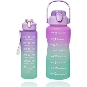2li Motivasyonel Su Matarası Su Şişesi 2LT+900ML Yavrulu Su Şişesi Tritan Suluk