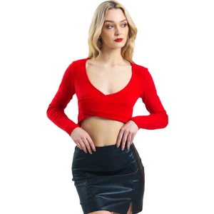 Kruvaze Yaka Uzun Kollu Crop Bluz