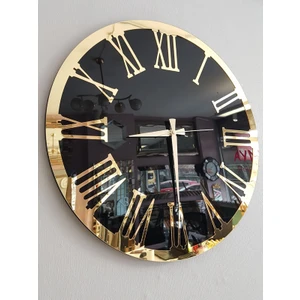 Ayna Denizi Golden Jet Black Model Altın Siyah Renk 50 Cm Dekoratif Aynalı Duvar Saati