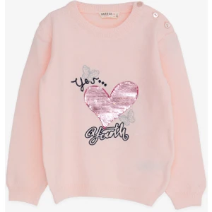 Kız Çocuk Triko Kazak Pullu Kalp Baskılı 1.5-5 Yaş, Pudra