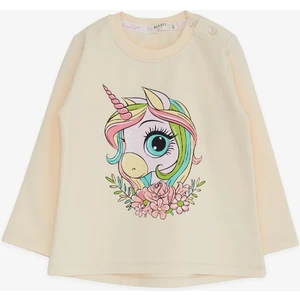 Kız Çocuk Uzun Kollu Tişört Unicorn Baskılı 1.5-5 Yaş, Krem