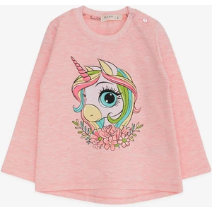 Kız Çocuk Uzun Kollu Tişört Unicorn Baskılı 1.5-5 Yaş, Somon Melanj
