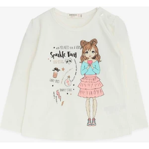 Kız Çocuk Uzun Kollu Tişört Baskılı 1-4 Yaş, Ekru