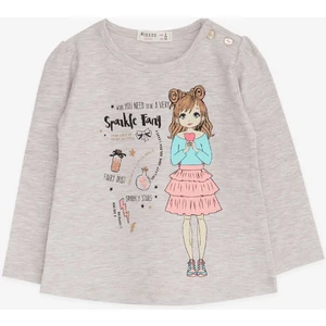 Kız Çocuk Uzun Kollu Tişört Baskılı 1-4 Yaş, Bej Melanj