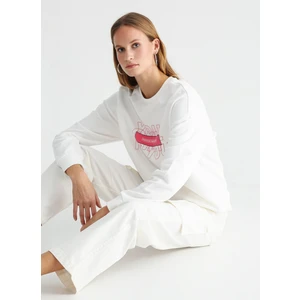 Fabrika Sports Bisiklet Yaka Baskılı Beyaz Kadın Sweatshirt S-Hellmer