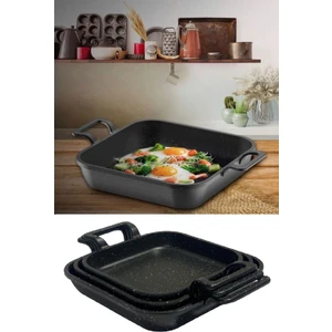3 Lü Granit Kare Döküm Sahan Tava Seti Takımı - 18-20-22 cm
