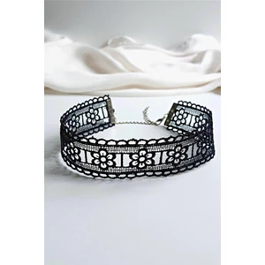 Petek Aksesuar Gotik Siyah Dantel Güpür Choker Kolye