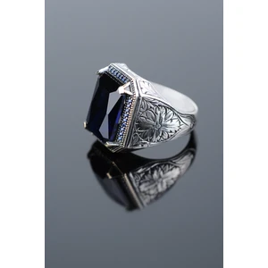 Encili Silver 925 Ayar Gümüş Özel Tasarım Yeşil Zirkon Taşlı Gümüş Erkek Yüzük