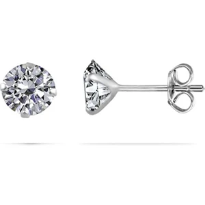 Kadın Gümüş Tektaş Küpe 2/4/5/6/8/9mm Zirkon Taşlı Çivili Altın/Silver/Rose Kaplama Yuvarlak Kesim
