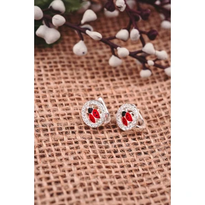 Encili Silver 925 Ayar Gümüş Taşlı Uğur Böceği Model Çocuk J Küpe