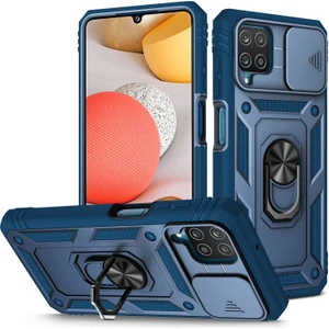 Samsung Galaxy A42 5g Telefon Kapak Halkası Kickstand Çok Koruma Koruma Cep Telefonu Kılıf Kart Tutucu Sürgülü Kamera Kapağı (Yurt Dışından)