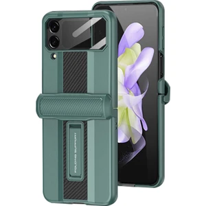Samsung Galaxy Z Flip4 Için Gkk Süper Otomobil Serisi 5g Manyetik Menteşe Koruma Telefon Kılıf Karbon Fiber Doku Pc Temperli Cam ile Gizli Kickstand Kapak (Yurt Dışından)
