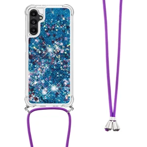 Samsung Galaxy A14 Için Yb Quicksand Serisi-4 5g Açık Işıltı Hareketli Quicksand Case Yumuşak Tpu Koruyucu Telefon Kapağı Kordonlu (Yurt Dışından)